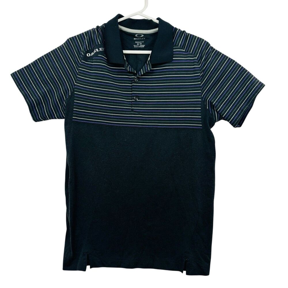 OAKLEY Golf Polo Shirt Striped Colorblock Stretch Mens Size Medium Gray Purple